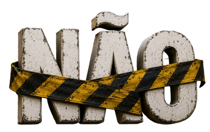NÃO em letras grandes com uma faixa de atenção